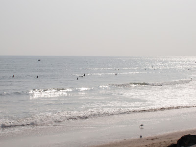 Surfers in the ocean in Santa Monica