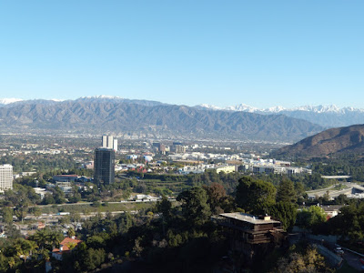 Snow capped mountains surrounding San Fernando Valley