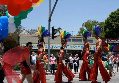 Rainbow stiltwalkers WEHO Pride Parade 2010