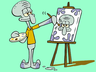 A Calamardo le apasiona pintar Calamardo pintando un cuadro