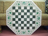 Malachite chess board with elephant design