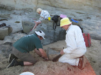 John Wilkins, Alan Tait and Mary Walters at the Dinosaur Dreaming site at Flat Rocks