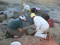 John Wilkins, Alan Tait and Mary Walters at the Dinosaur Dreaming site at Flat Rocks
