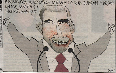 Hacer clic para aumentar la viñeta de Caín, publicada en el diario La Razón del 28/02/09