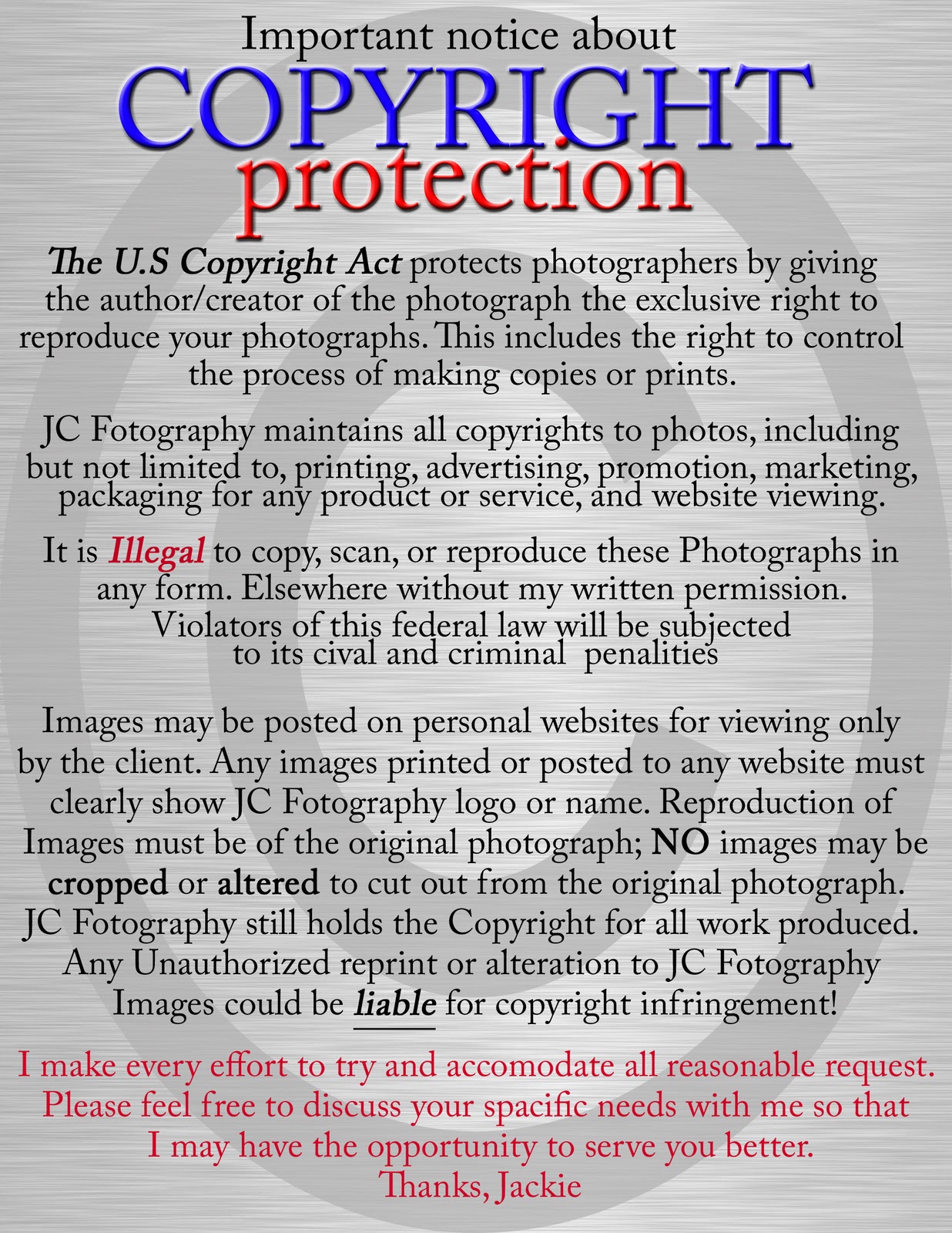 JC Fotography Copyright Information