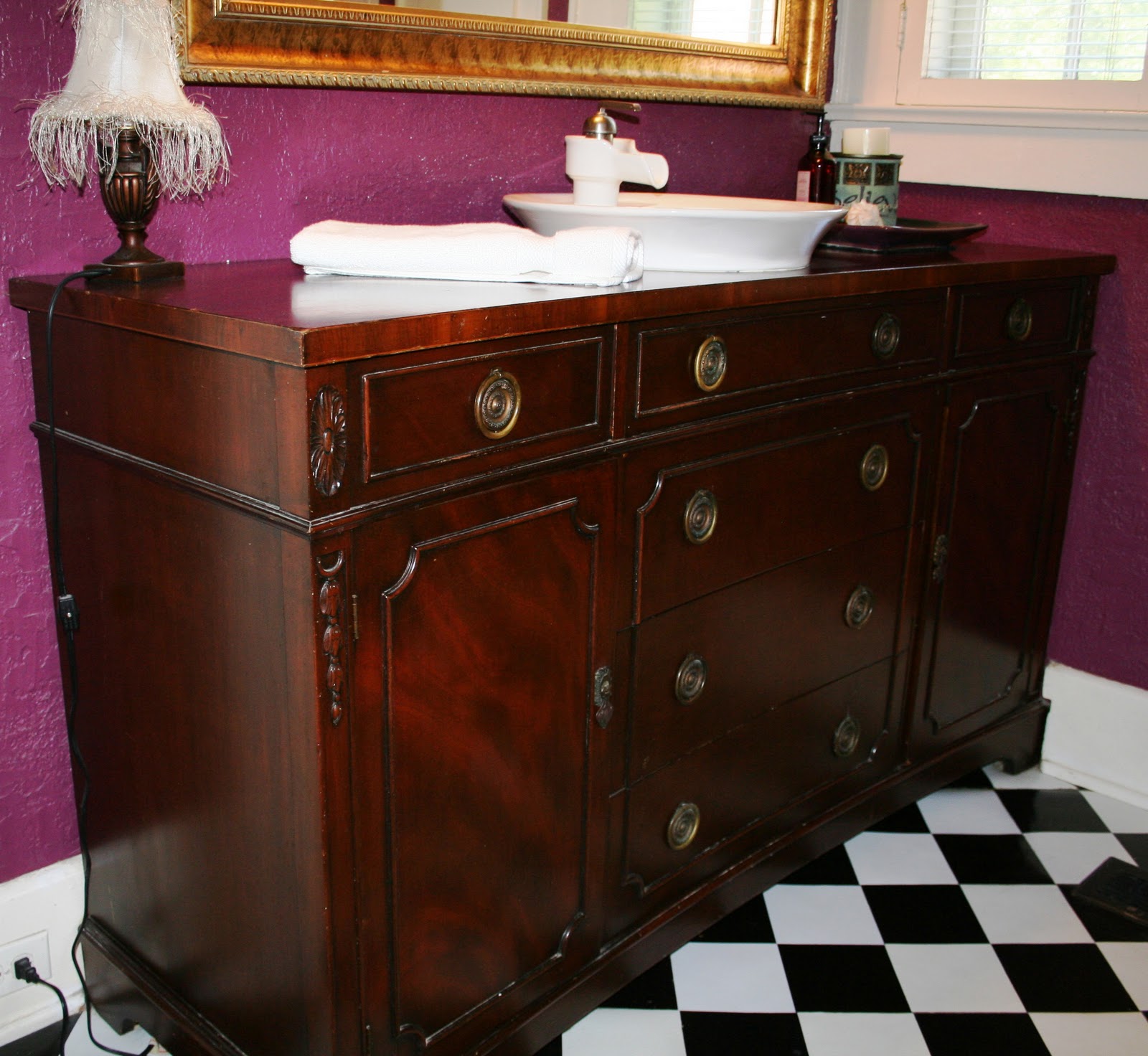 Repurposing Relics Vintage Dining Buffet Repurposed as Bathroom Vanity!
