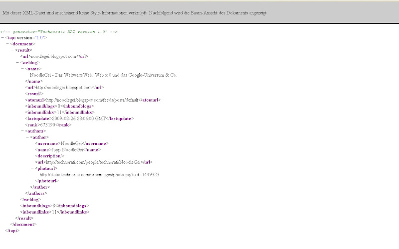 Technorati-XML-Ausgabe