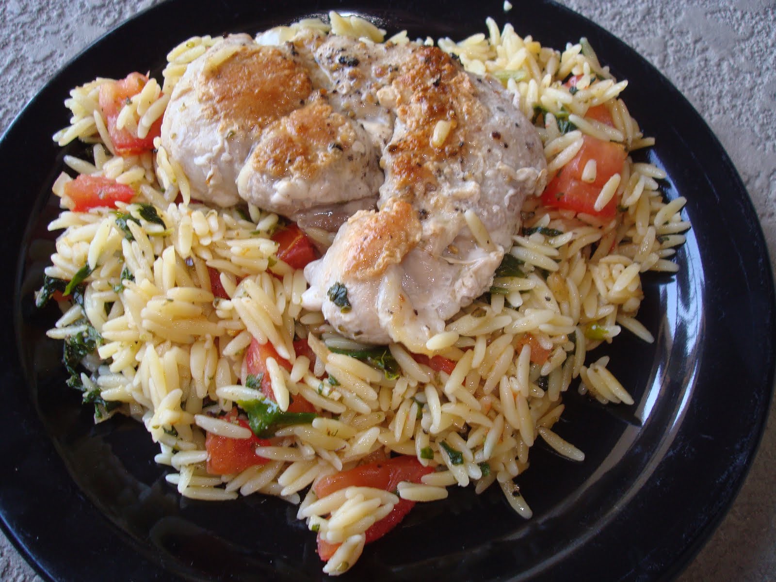 menu managed Pork with Tomato and Spinach Orzo