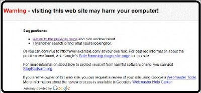 Google search result Site may harm your computer