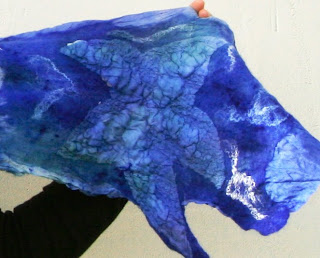 silk scarf, nuno felted, cobalt blue
