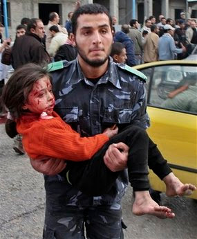 Palestinian security force help the wounded