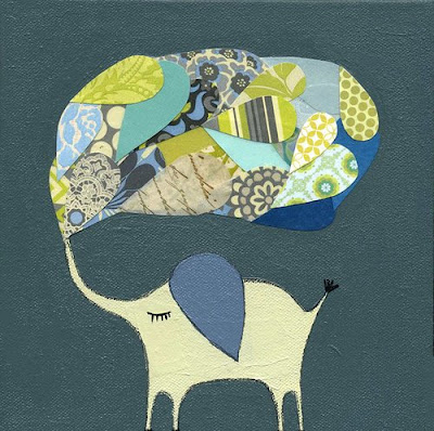 elefante de la suerte, papel maché, dibujos, collage
