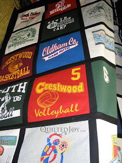 Sporty T-shirt quilt, quilted by Angela Huffman