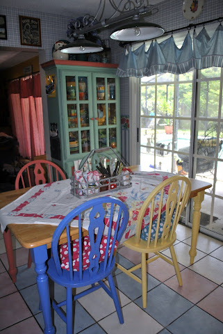 My painted kitchen table and cabinet