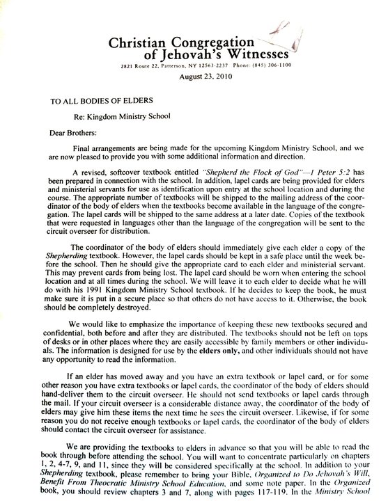 Carta secreta sobre o novo manual de anciãos Carta+a+los+ancianos+de+los+EE.UU.+23-8-2010+Kingdom+Ministry+School+1