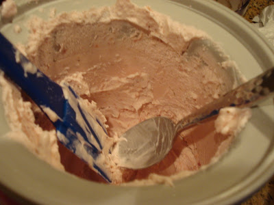 Strawberry sour cream ice cream, freshly churned