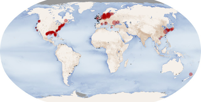 World map of ocean dead zones