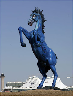 and behold a big blue horse: many in denver just say neigh