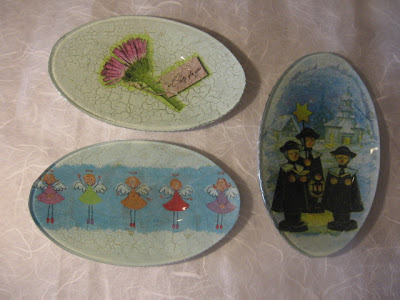 pratos de vidro, découpage, craquelado