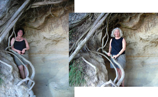 Posing under the roots of a tree