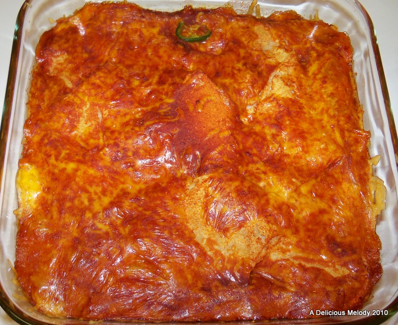 A Delicious Melody Cheese and Onion Enchilada Casserole