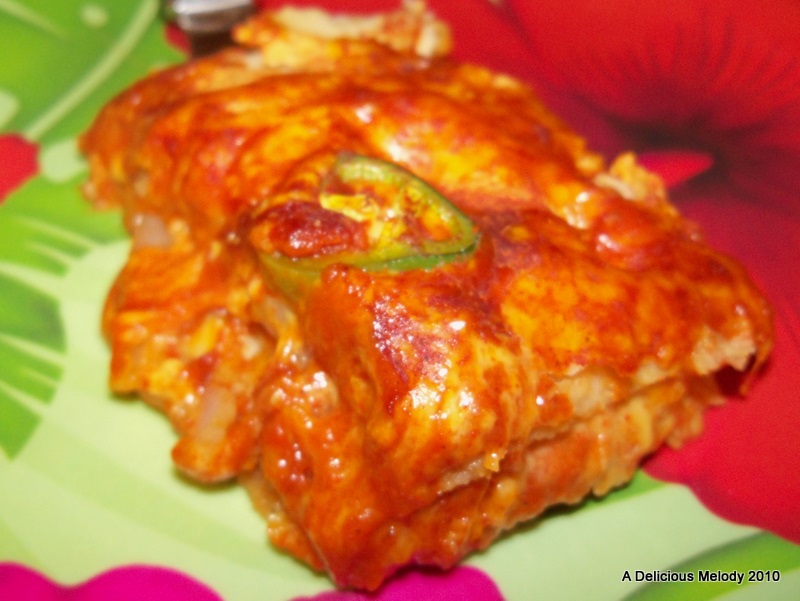 A Delicious Melody Cheese and Onion Enchilada Casserole