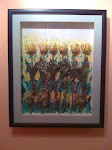 SIX yellow tulips-collage and acrrylic on canvas