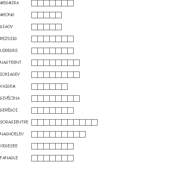 ENIGMA DE PORTUGUES = ORGANIZE AS LETRAS E DESCUBRA