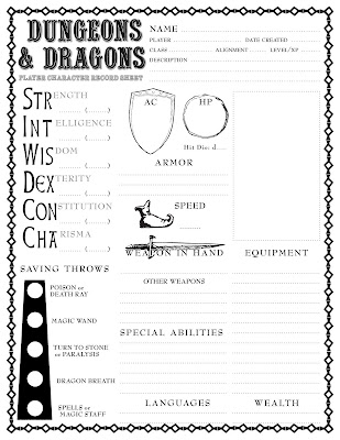 Here's a more recent B/X D&D character sheet, similar in style to the Here's a more recent B/X D&D character sheet, similar in style to the