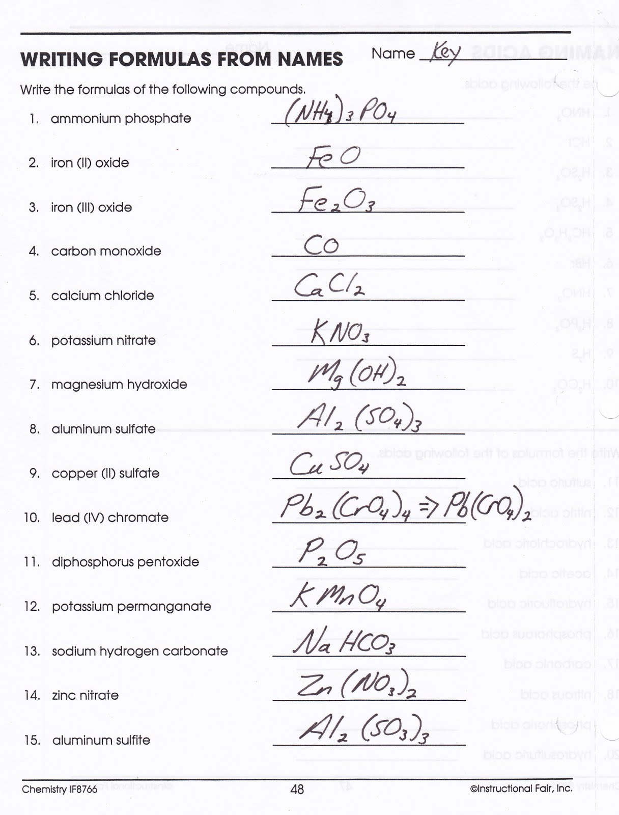 Heritage High School Chemistry 20_20: Writing Compound Names and Inside Compounds Names And Formulas Worksheet