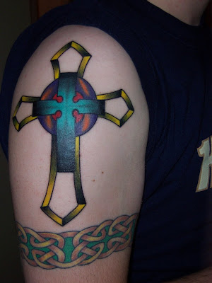 Metallic Cross Tattoo in the Shoulder Metallic Cross Tattoo Shoulder Image 
