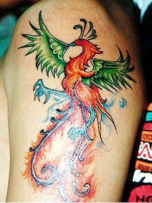 red phoenix tattoo-green phoenix tatoo