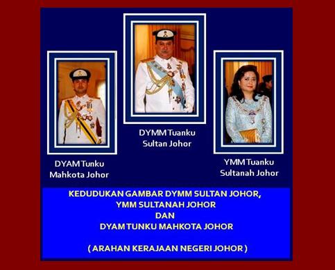 KEDUDUKAN GAMBAR RASMI SULTAN JOHOR, SULTANAH JOHOR dan TUNKU MAHKOTA JOHOR