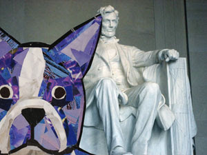 Bosty and the Lincoln Memorial by collage artist Megan Coyle