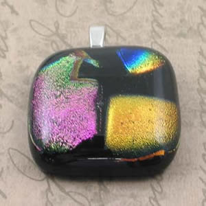 dichroic glass pendant with sterling plated bail