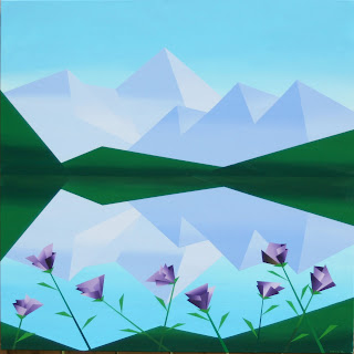 Daily Painters, Daily Paintings, Abstract Mountain Lake with Purple Flowers Painting - Daily Painting Blog - Original Oil and Acrylic by Artist Mark Webster