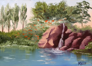 Daily Painter - Small Waterfall in the Spring Landscape Painting - Original Oil and Acrylic Art - Painting a Day by California Artist Mark A. Webster