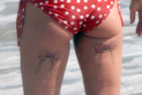 inner thigh tattoos. Pink Tattoos Angelina Jolie