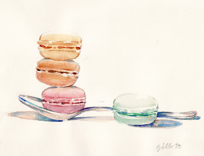 Spoon with three macarons - ParisBreakfasts
