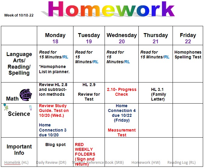 Show my homework calendar image