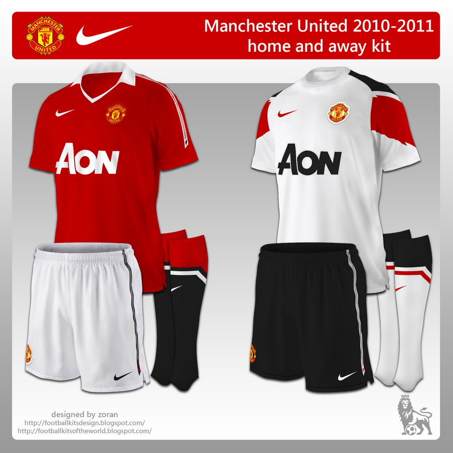 football kits of the world: Manchester United 2010-2011 home and away kits