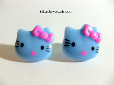 Blue Hello Kitty - Pink Bow Stud Ear rings Blue Hello Kitty - Pink Bow Stud Ear rings