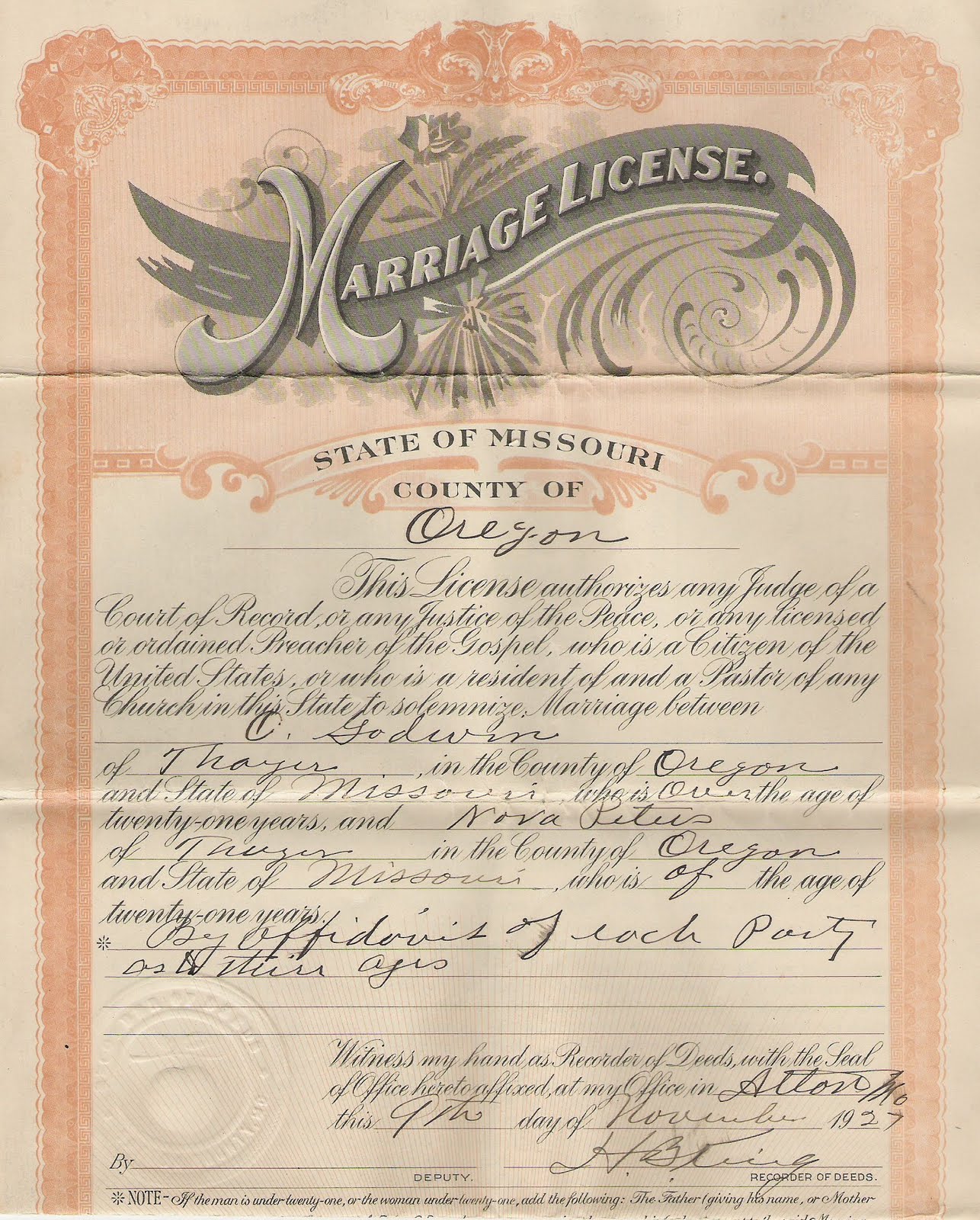 Oregon county mo recorder of deeds