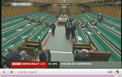 Ian Paisley taking his seat after voting against the third reading of the Digital Economy Bill