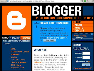 blogger.com homepage from 2001