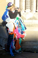 Someone accessorised with plastic bags