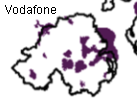 Ofcom's map of 3G coverage in Northern Ireland at the end of 2008 - Vodafone