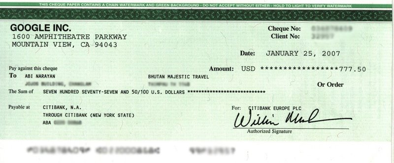 PROOF: CHEQUE
