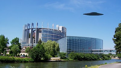 A UFO over the Parliament building in Strasbourg? NO, this was photoshopped by ME!