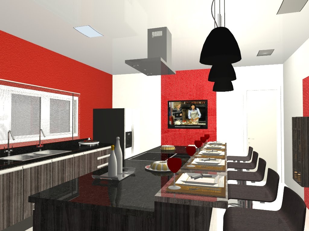 #A82B23 design de interiores.: Perspectivas em 3D Projeto: Cozinha Gourmet 1024x768 px Projetos De Cozinhas Em 3d #537 imagens